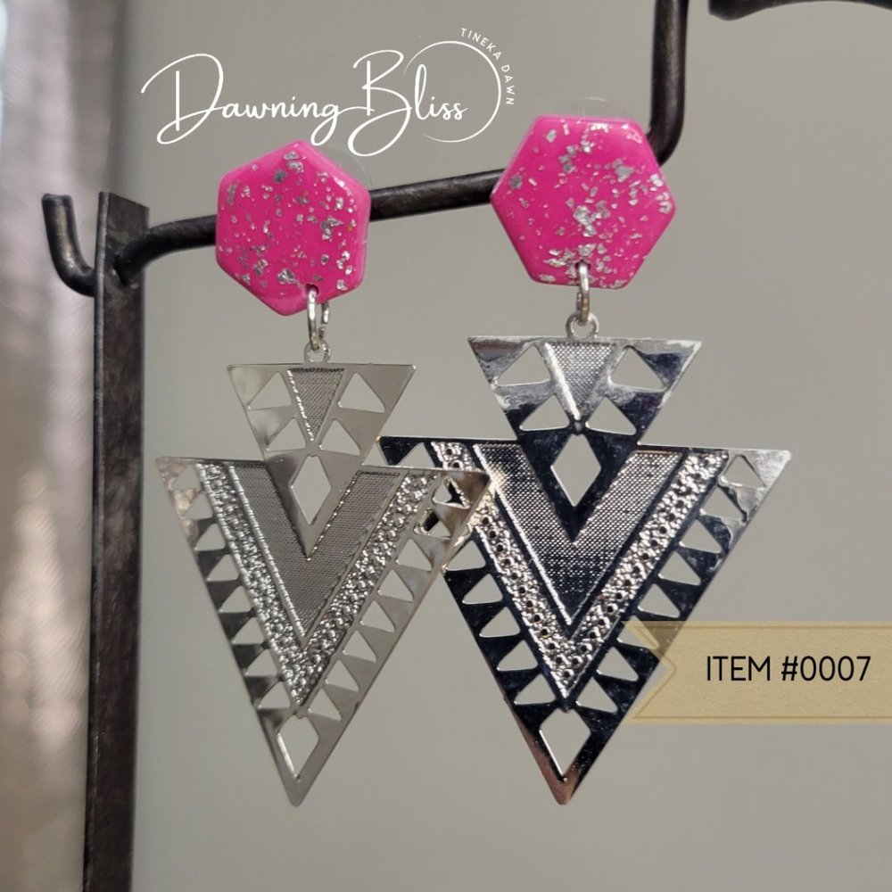 BARBIE Style Hot Pink and Silver Dangle Earrings by Tineka Dawn